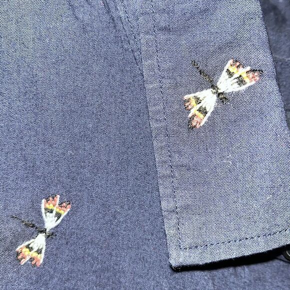 Abercrombie & Fitch embroidered dragonfly navy blue summer straight cut SS shirt - Picture 2 of 5